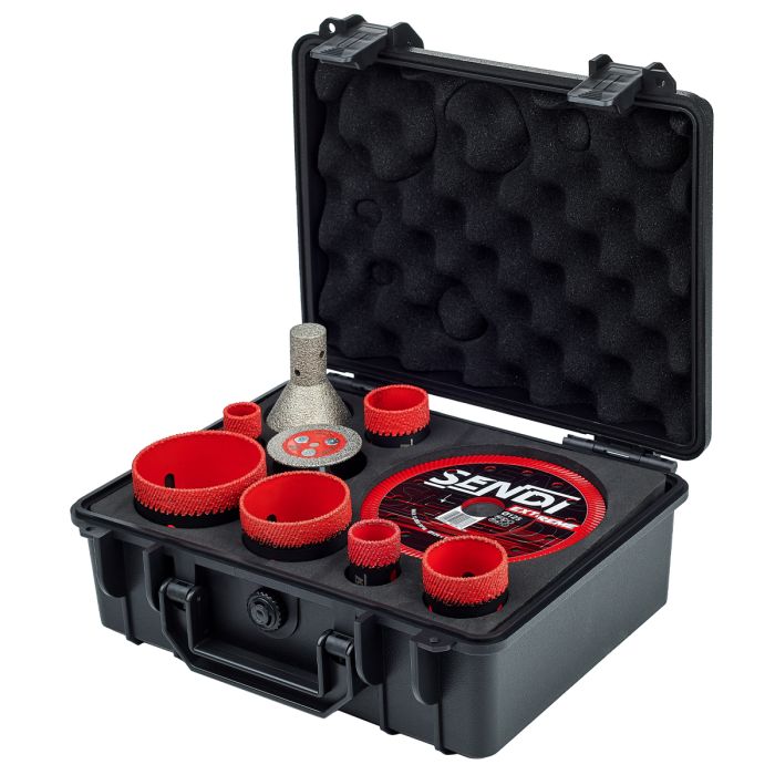 Otwornice do płytek SENDI EXTREME SET (20/25/35/40/55/68 + tarcza do podcinania + frez stożkowy 20-50 mm x M14)