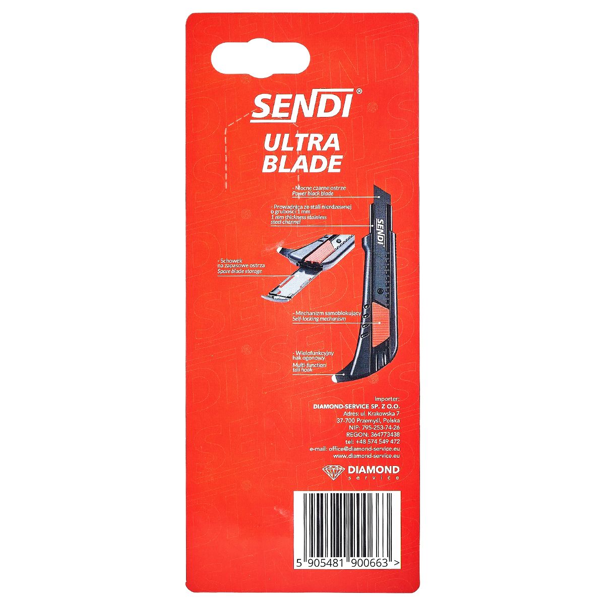 Nożyk do tapet z hakiem SENDI ULTRA BLADE 18 mm